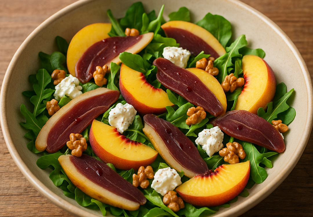 Salade épicée au canard et pêche